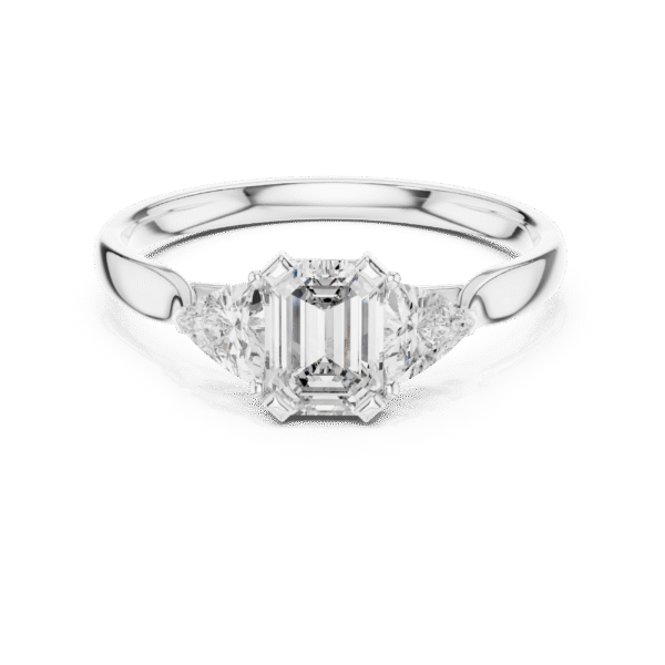 Emerald Cut Sterling Silver Three Stone Ring