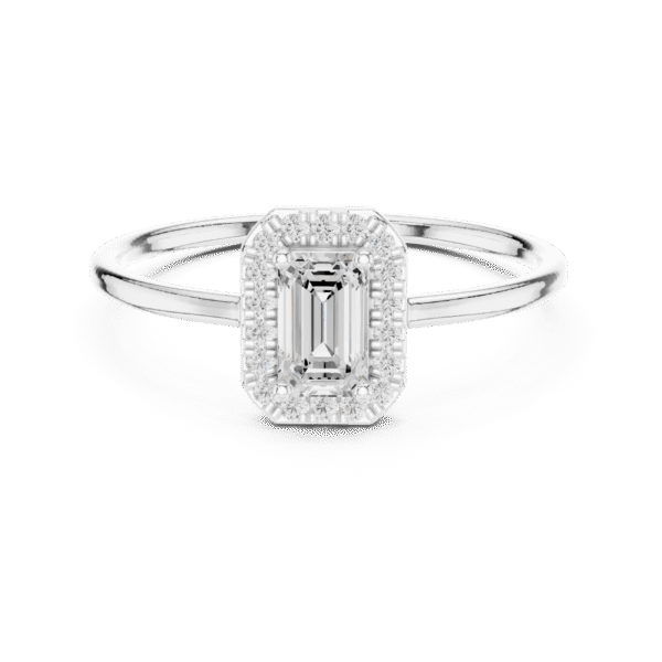Emerald Cut Sterling Silver Halo Ring