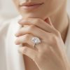 Moissanite Single Row Accented Halo Engagement Ring