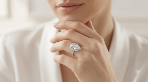 Moissanite Single Row Accented Halo Engagement Ring