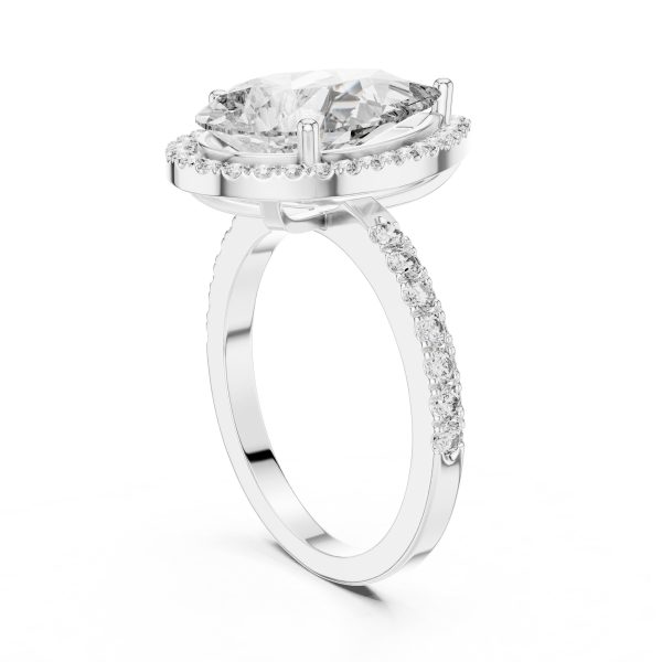 Moissanite Single Row Accented Halo Engagement Ring