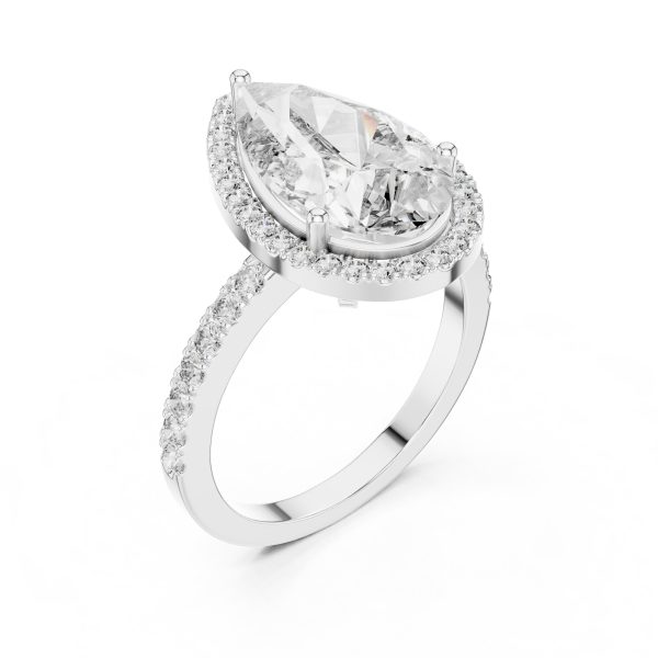 Moissanite Single Row Accented Halo Engagement Ring