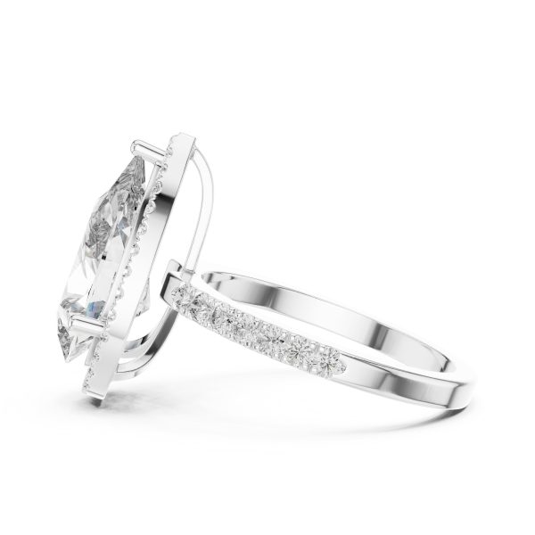 Moissanite Single Row Accented Halo Engagement Ring