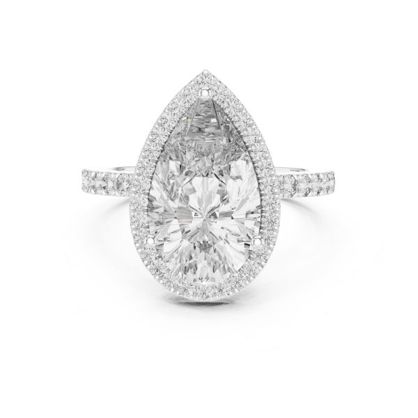 Moissanite Single Row Accented Halo Engagement Ring